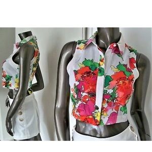 Tropical Multi-Color Floral Print Crop, NWOT